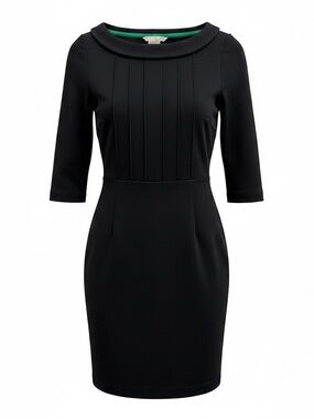 Boden Black Pleated-Front Sheath Dress 3/4 Sleeve Lined Sz 2R